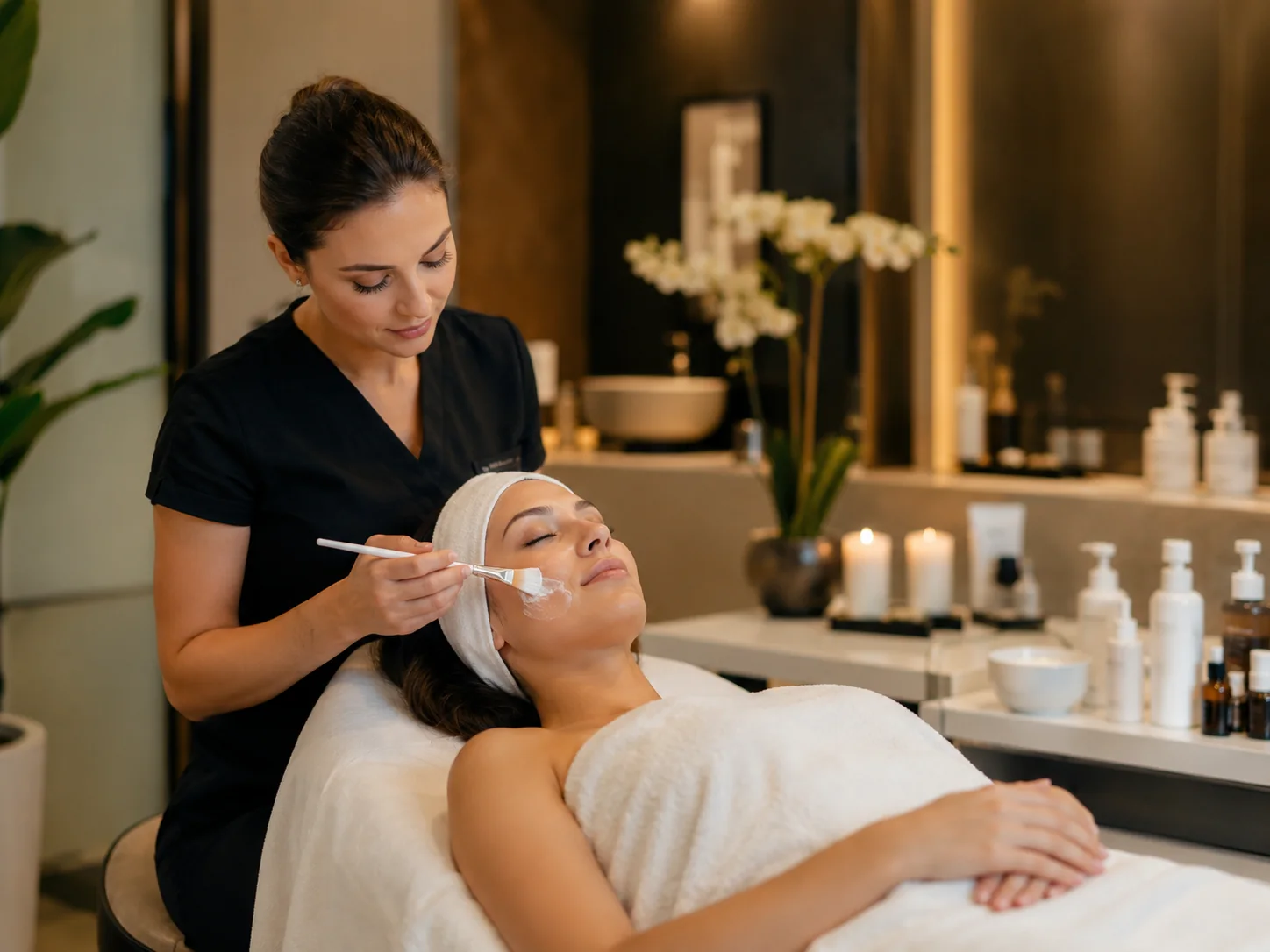 Realistyczne zdjęcie salonu beauty i zabiegu kosmetycznego